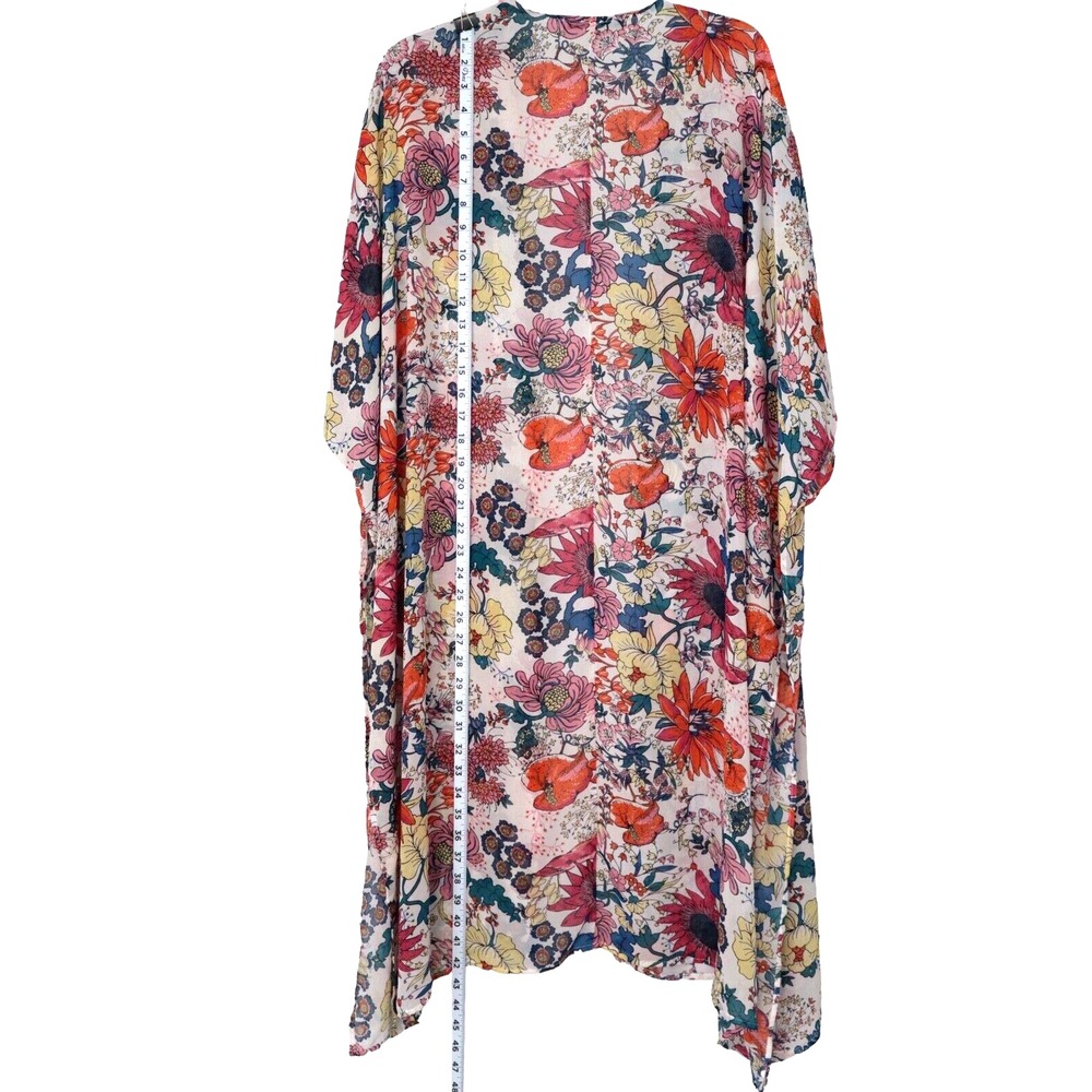 ALMOST FAMOUS Womens Kimono Sz L Fairy Grunge Fairycore Sheer Floral Flowers Top - Picture 6 of 7